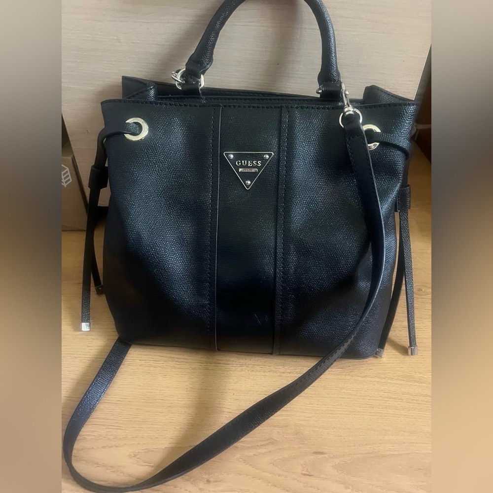 Guess Black Shoulder Bag with Silver Accents